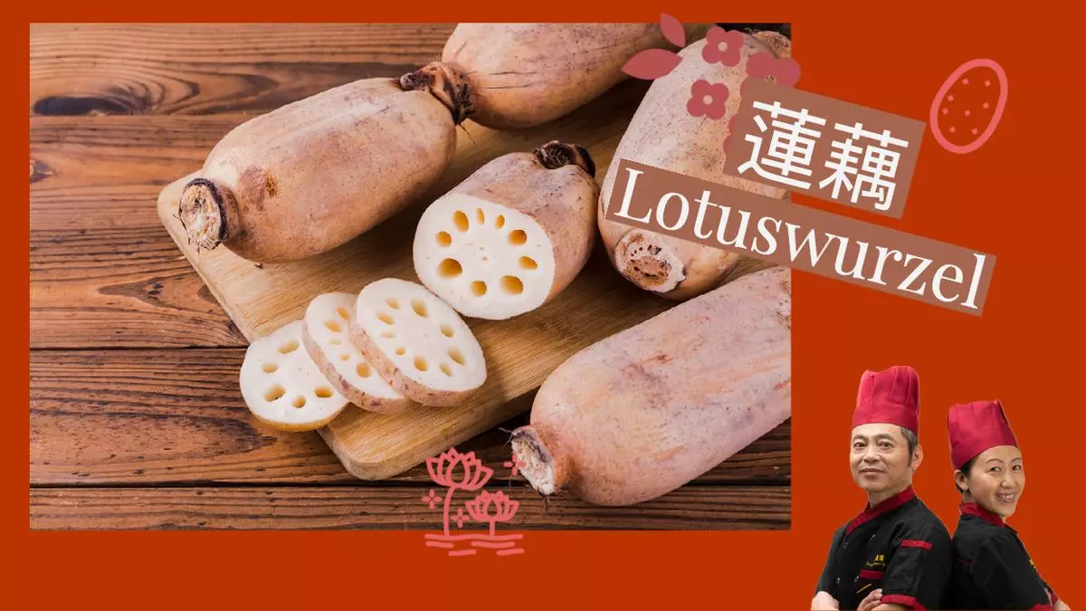 Frische Lotuswurzel mit Messer auf Holzbrett