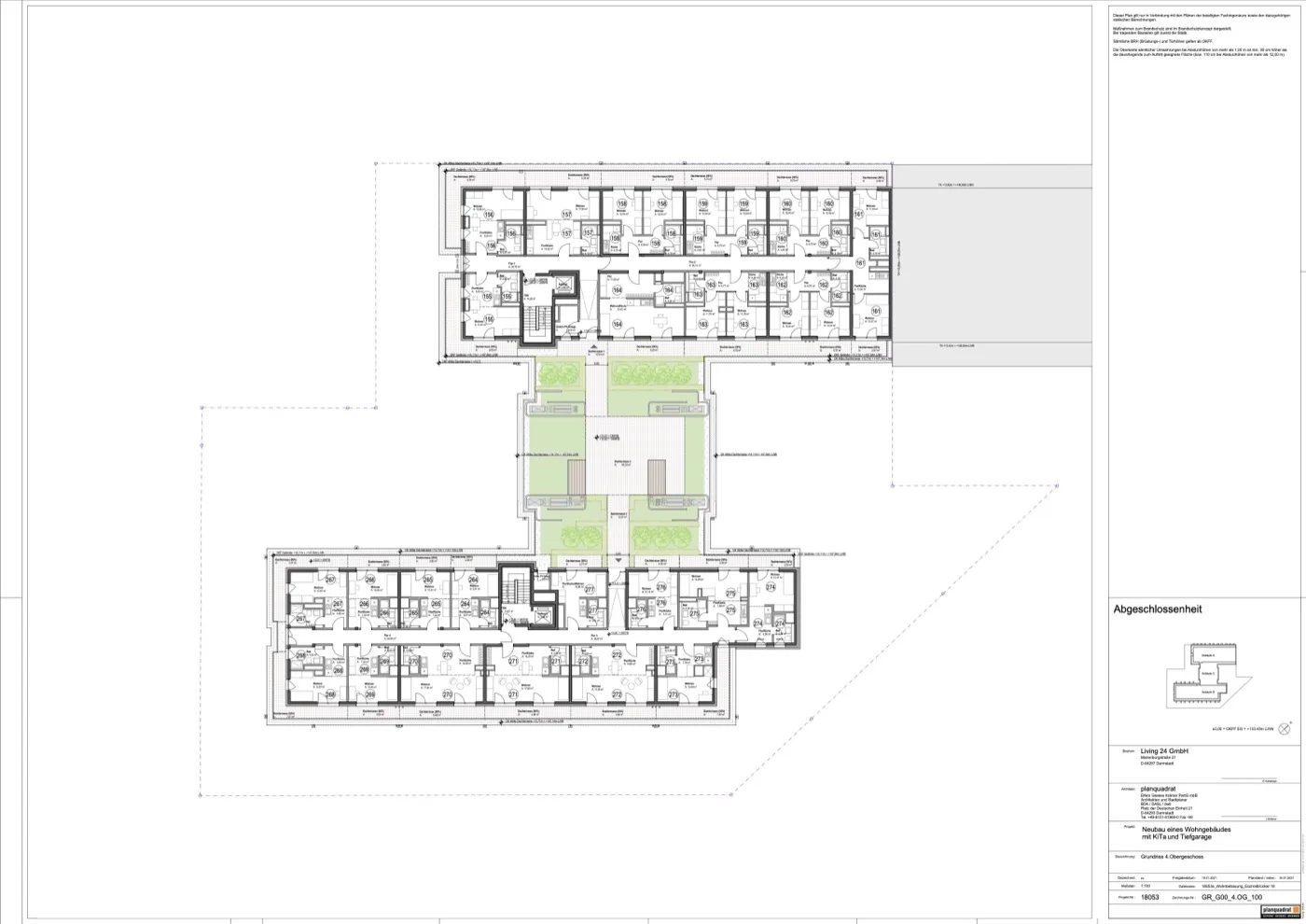Grundriss 4. Obergeschoss Oro Darmstadt — WE 264 mit Dachterrasse, planquadrat Architekten