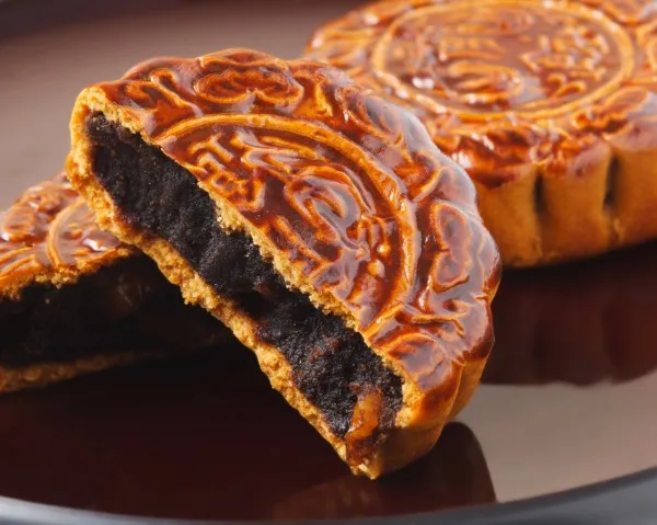 Mooncake with salted egg yolk close-up