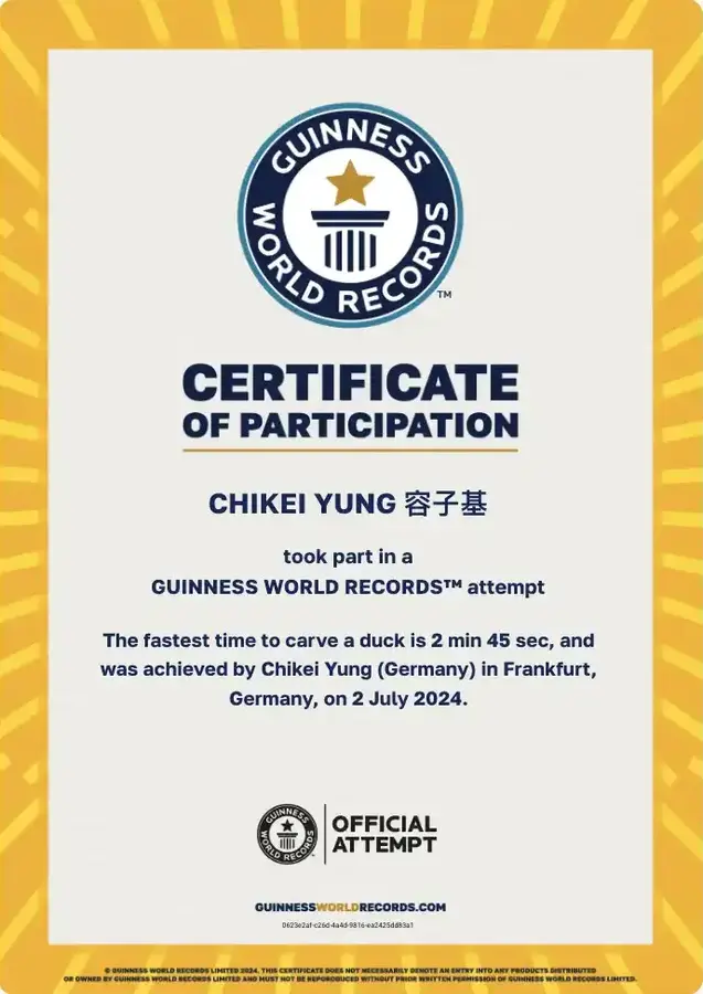 Chi Kei Yung Guinness Weltrekord Zertifizierung