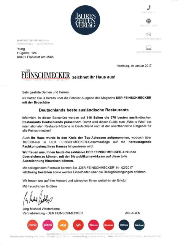 DER FEINSCHMECKER Anschreiben