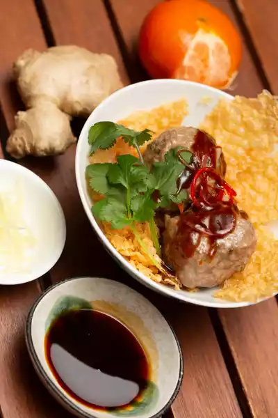 Dim sum beef meatballs close-up