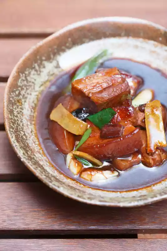 Pork belly braised in red soy sauce