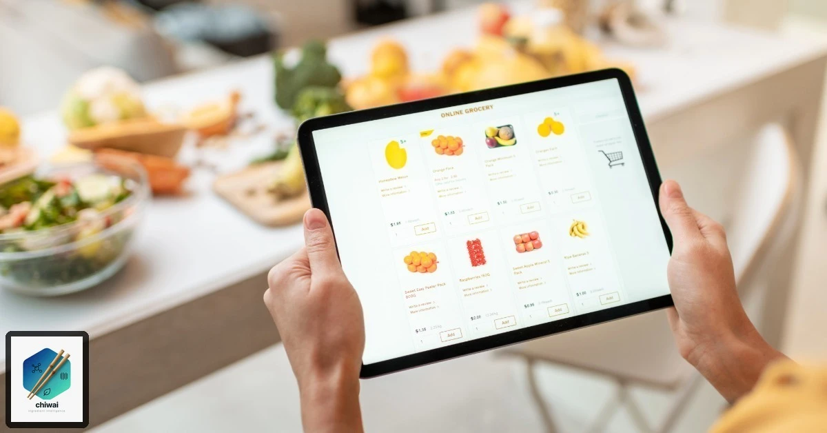 Produktseiten-Layout im Amazon-Stil, aber mit einem Restaurant-Gericht statt Elektronik